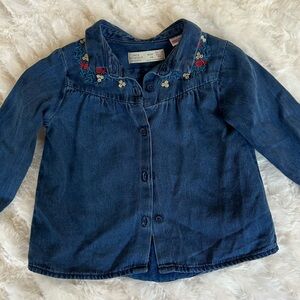 Zara Denim Floral Embroidered Shirt
